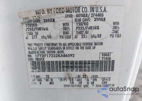 2002 Ford F-150 Xl/Xlt from USA, damaged, VIN 1FTRF17232KA86592